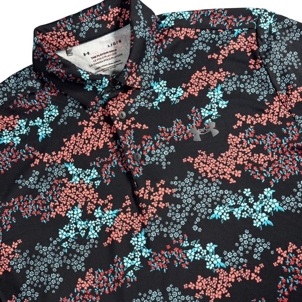 Under Armour Playoff Golf Polo Shirt Mens Large Black Floral Performance